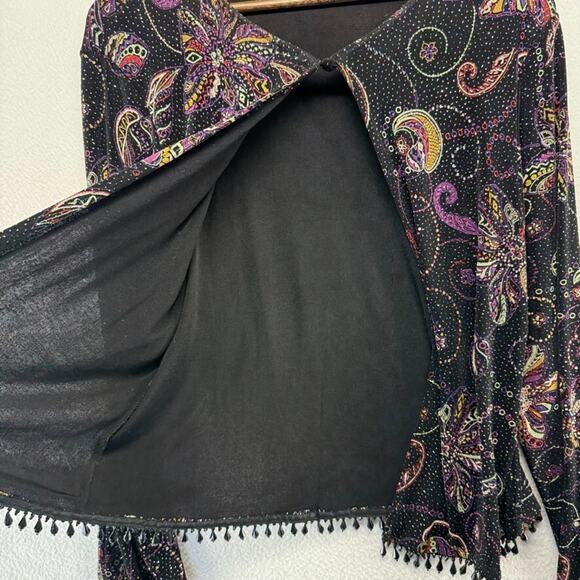 Vintage MSK Top Women's Medium Black Studded Whimsigoth Tassle Open Front y2k - Picture 6 of 10